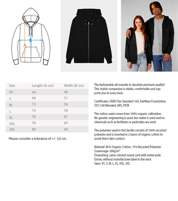 D-Style Zip-Hoodie Connector  - Unisex Organic Zipper mit Stick ST/ST – Bild 6